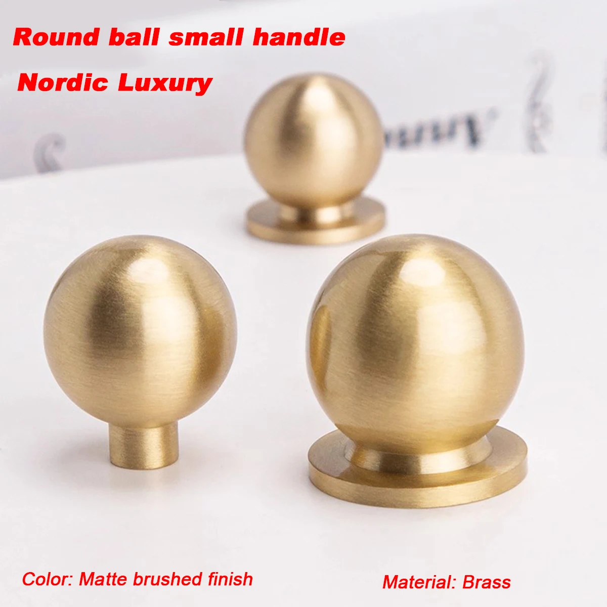 Brass French Single Hole Wardrobe Door Handle, Modern, Luxurious, Simple, Round Bead Shaped Cabinet Drawer Small Handle