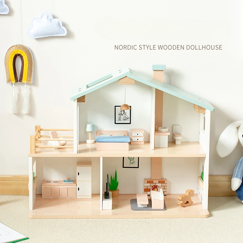 

Christmas Gifts Children's Toys Wooden Diy Large Doll House Puzzle Montessori Girl Toy Miniature Dollhouse Accessories Furniture