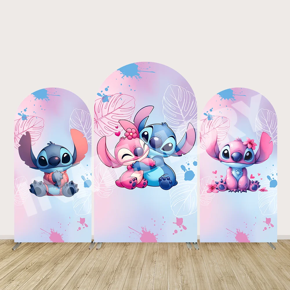 Aquarela lilo e ponto tema chá de bebê arco pano de fundo capa fontes de festa dos desenhos animados anjo decorações de aniversário painéis de parede arqueados