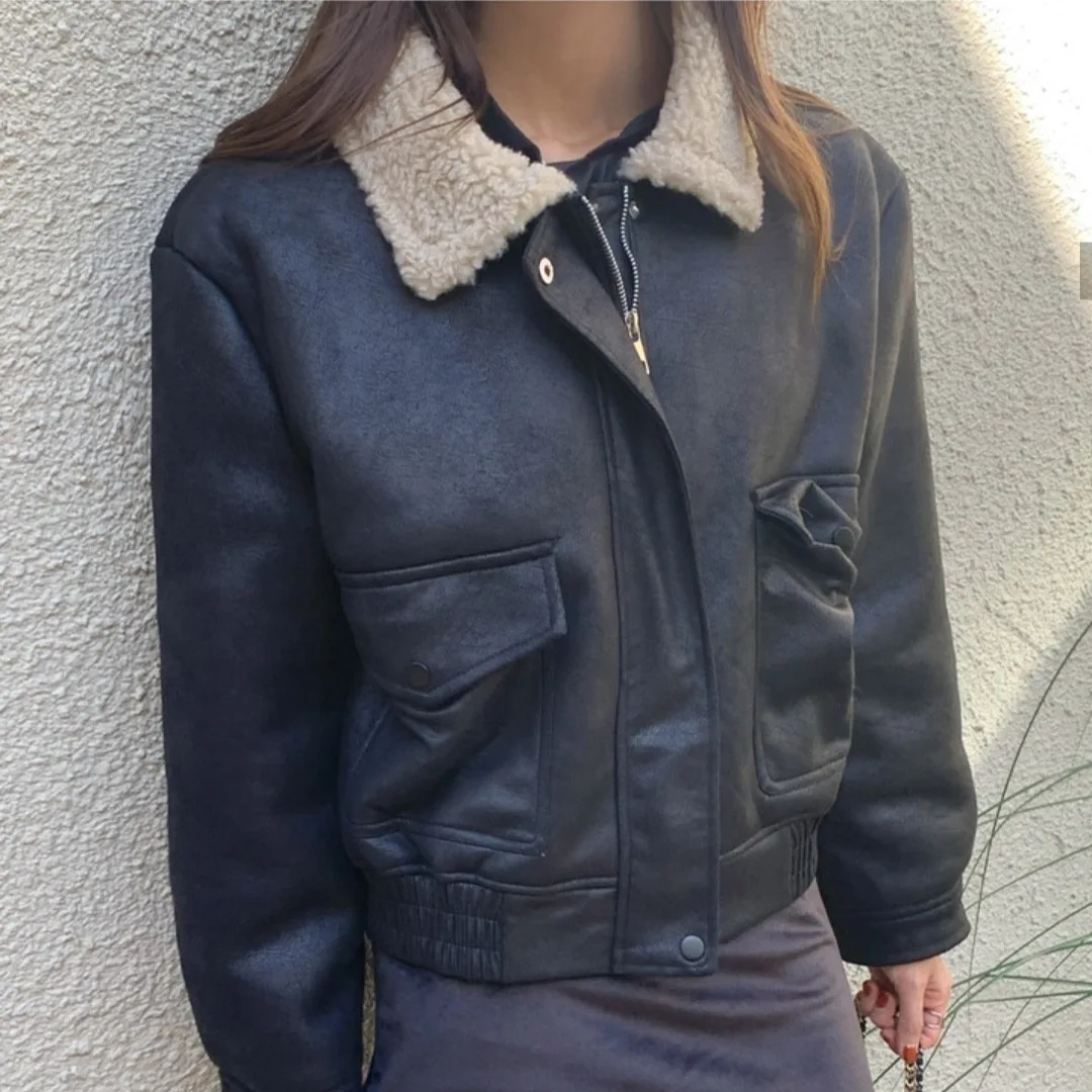 المرأة ort Thiened الجلود الفراء Inteated الخريف الشتاء جديد Sle الدافئة طوق الوقوف معطف صديقة للبيئة Faionable