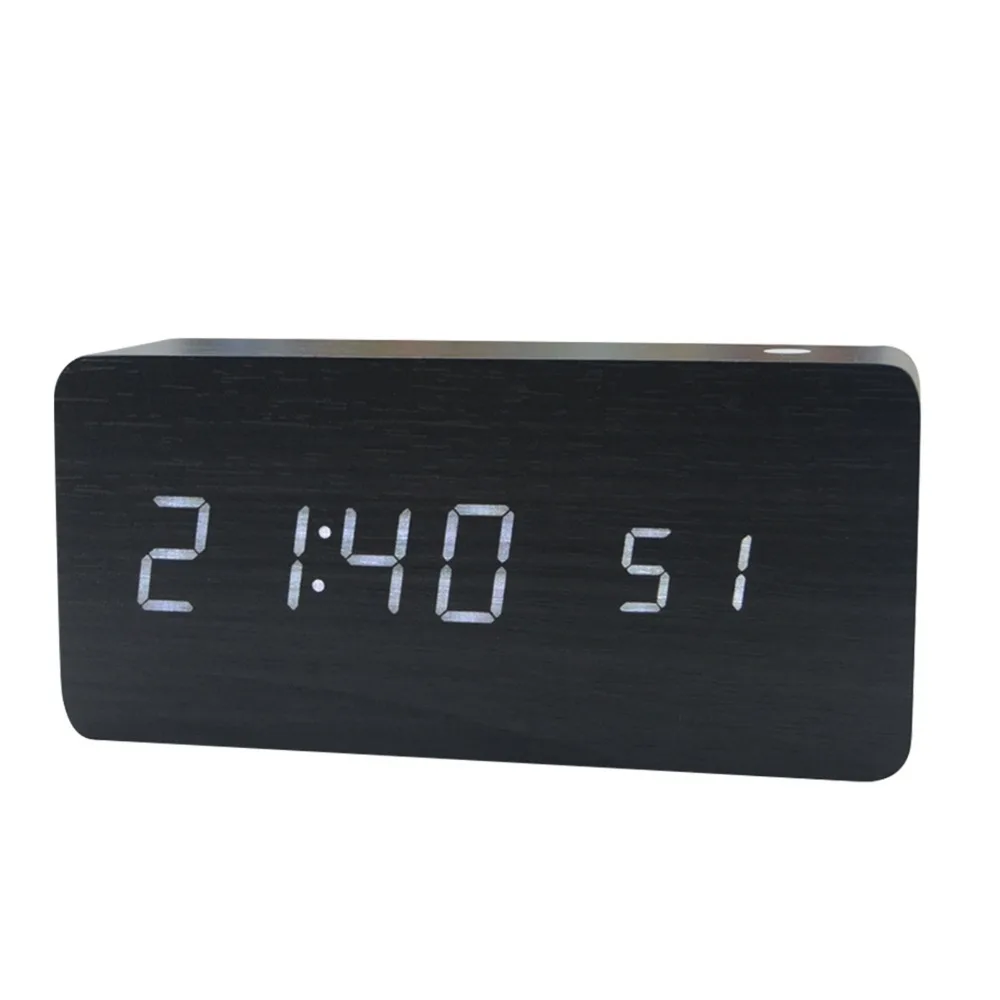 Multi-functional Alarm Clock Wood Adjustable Brightness Desktop Clock Temperature Display Weekday Weekend Mode Smart Alarm Clock
