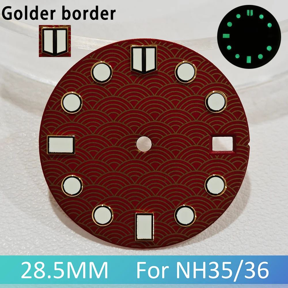 Quadrante da 28,5 mm quadrante con motivo a squame di pesce per NH35/36 quadrante con calendario singolo C3 accessori per orologi luminosi verdi Sostituisci le parti