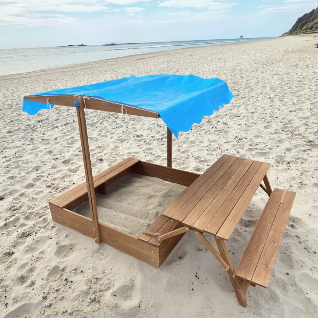 

Многофункциональный металлический уличный стол-песочница 3-в-1 с сиденьями, навесом и подъемной крышкой