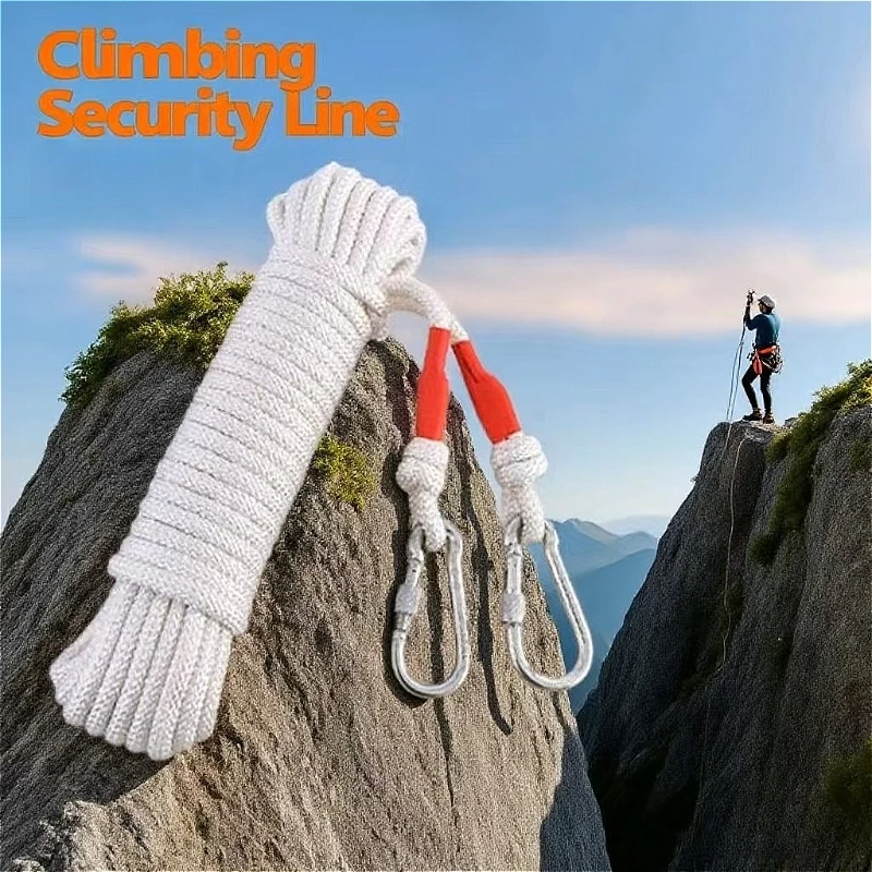

10m Outdoor Climbing Rope with Buckle Windproof Clothes Drying Rope Safety Rope White Clothes Drying Rope with Steel Wire Core