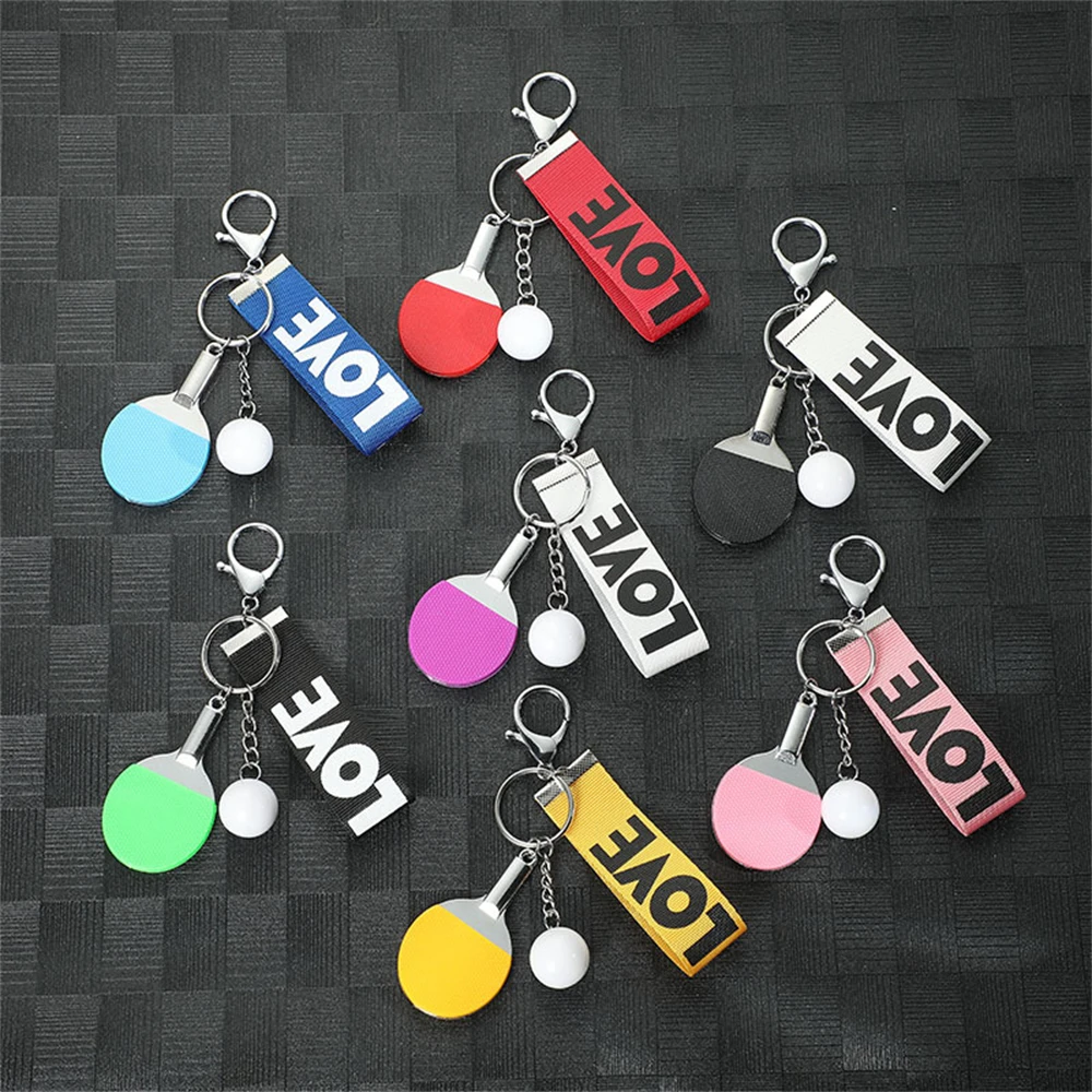 Mini Simulation Table Tennis Racket Keychain Multicolor Love Wristbands Metal Key Ring for Women Men Sports Competition Souvenir