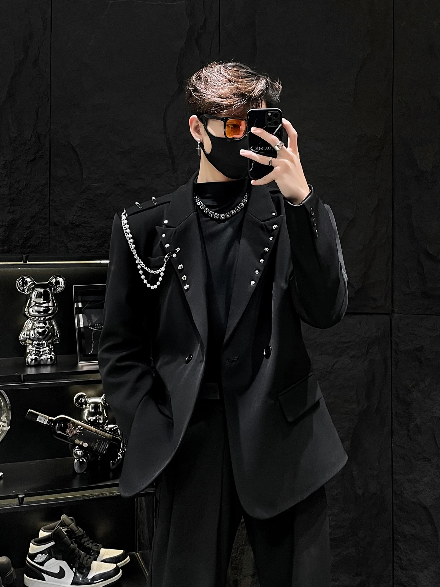 

Мужская куртка свободного кроя с цепочкой, зеркало без ограничений HOMME, корейский Sle, повседневная мода, весна-осень