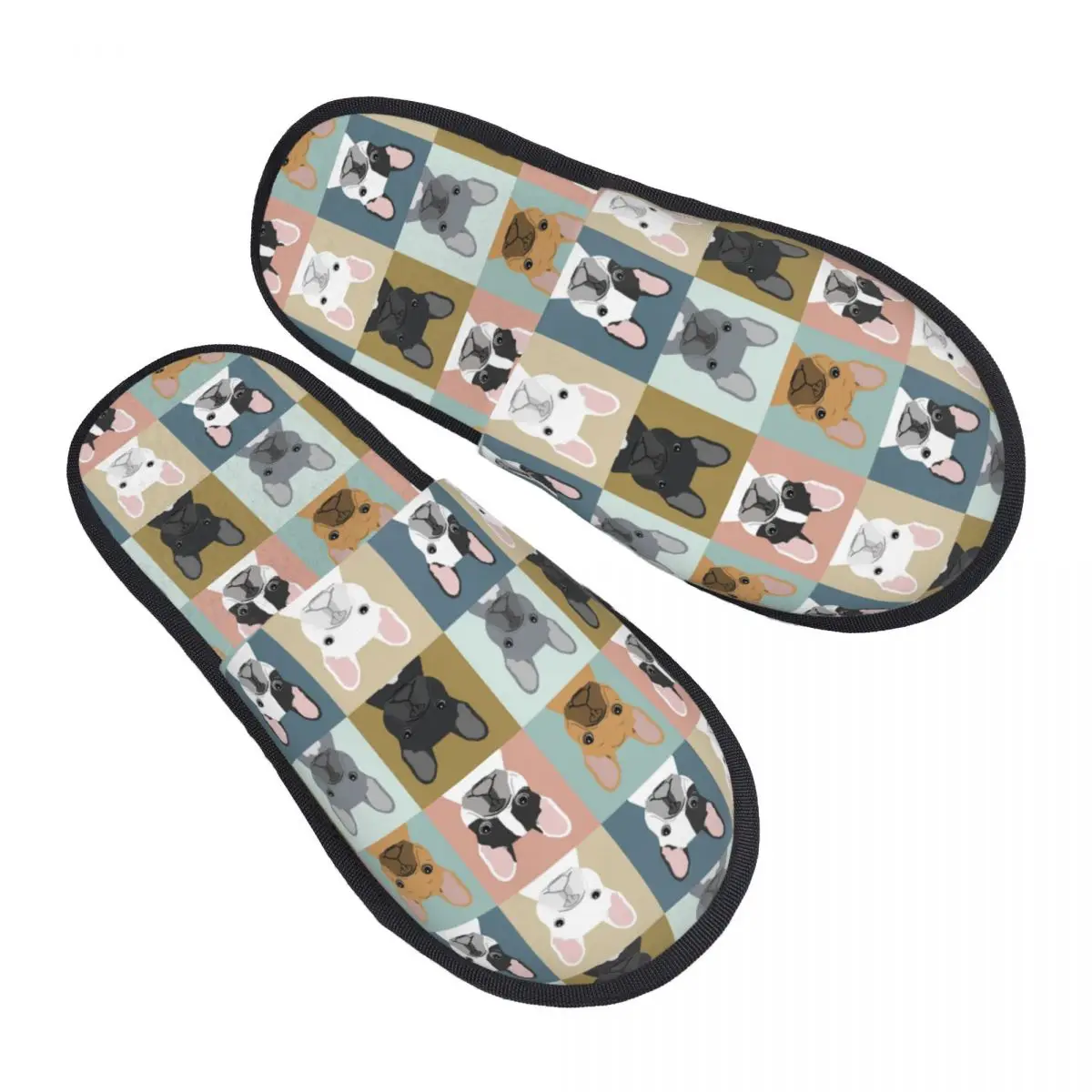 Custom French Bulldog Portraits Pattern Dog Soft Scuff With Memory Foam Slippers Women Pet Puppy Frenchie Bedroom House Shoes