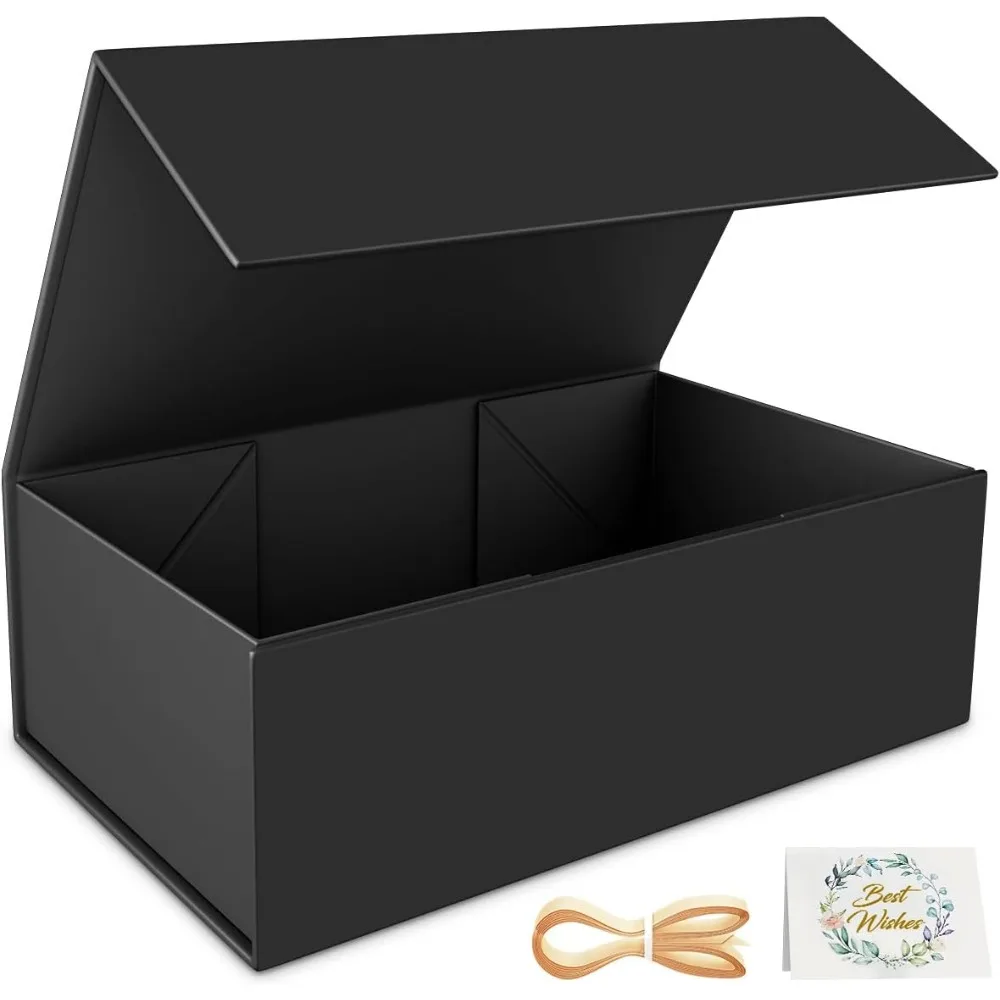 

Black Gift Box, 9.5x6x3'' Gift boxes for Presents with Lids Magnetic Closure Rectangle Collapsible for Groomsman Proposal Box