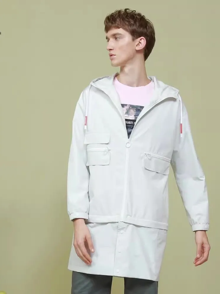 

Busin Casual Men's Windbreaker Q9CFY092Y Slim Fit Hooded Mid-Length Faion Splicing Jaet for Spring Office Wear