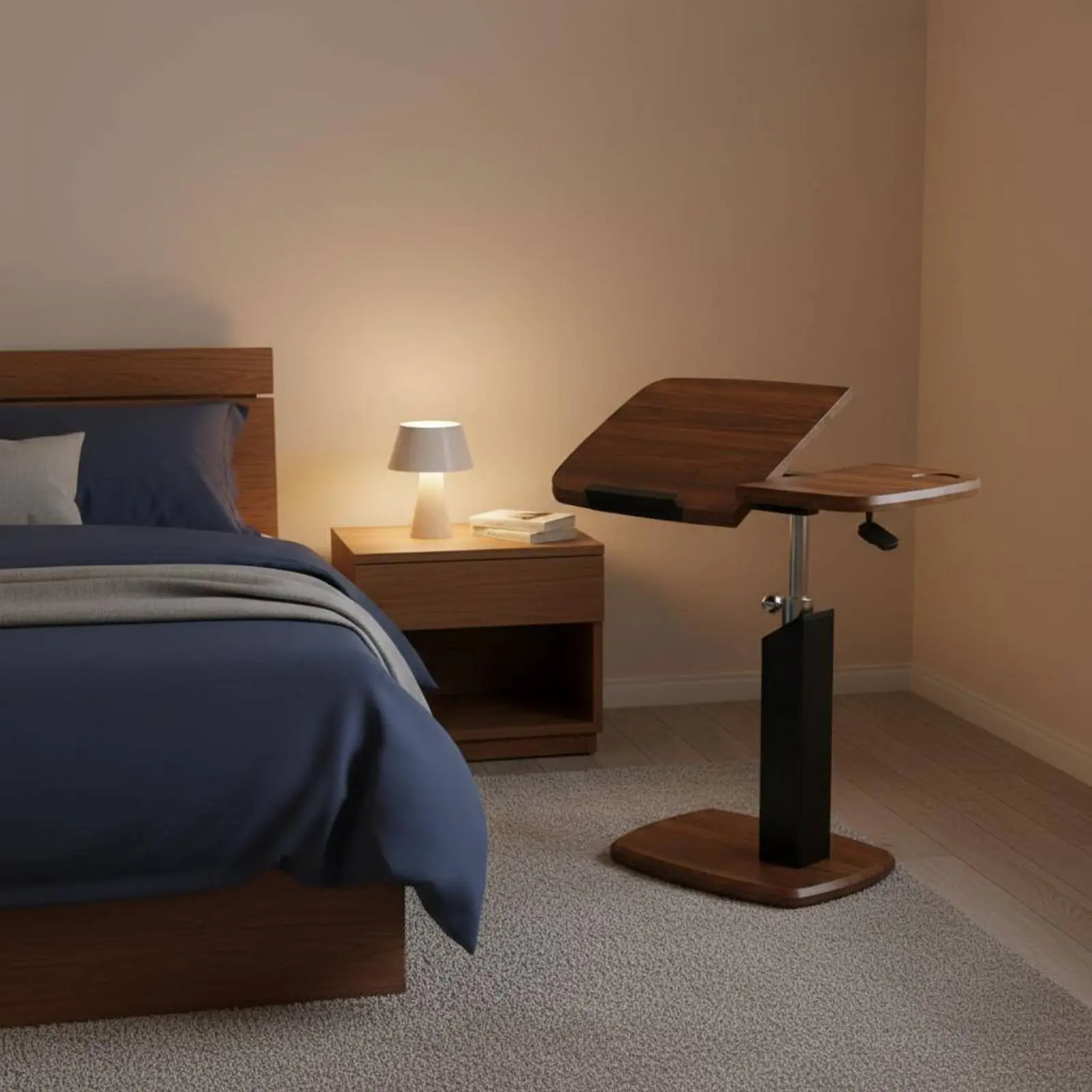 Escritorio giratorio para computadora portátil junto a la cama °   Mesa Auxiliar Giratoria para Sofá con Altura Ajustable, Mesa en Forma de C con Ajuste Hidráulico a Gas