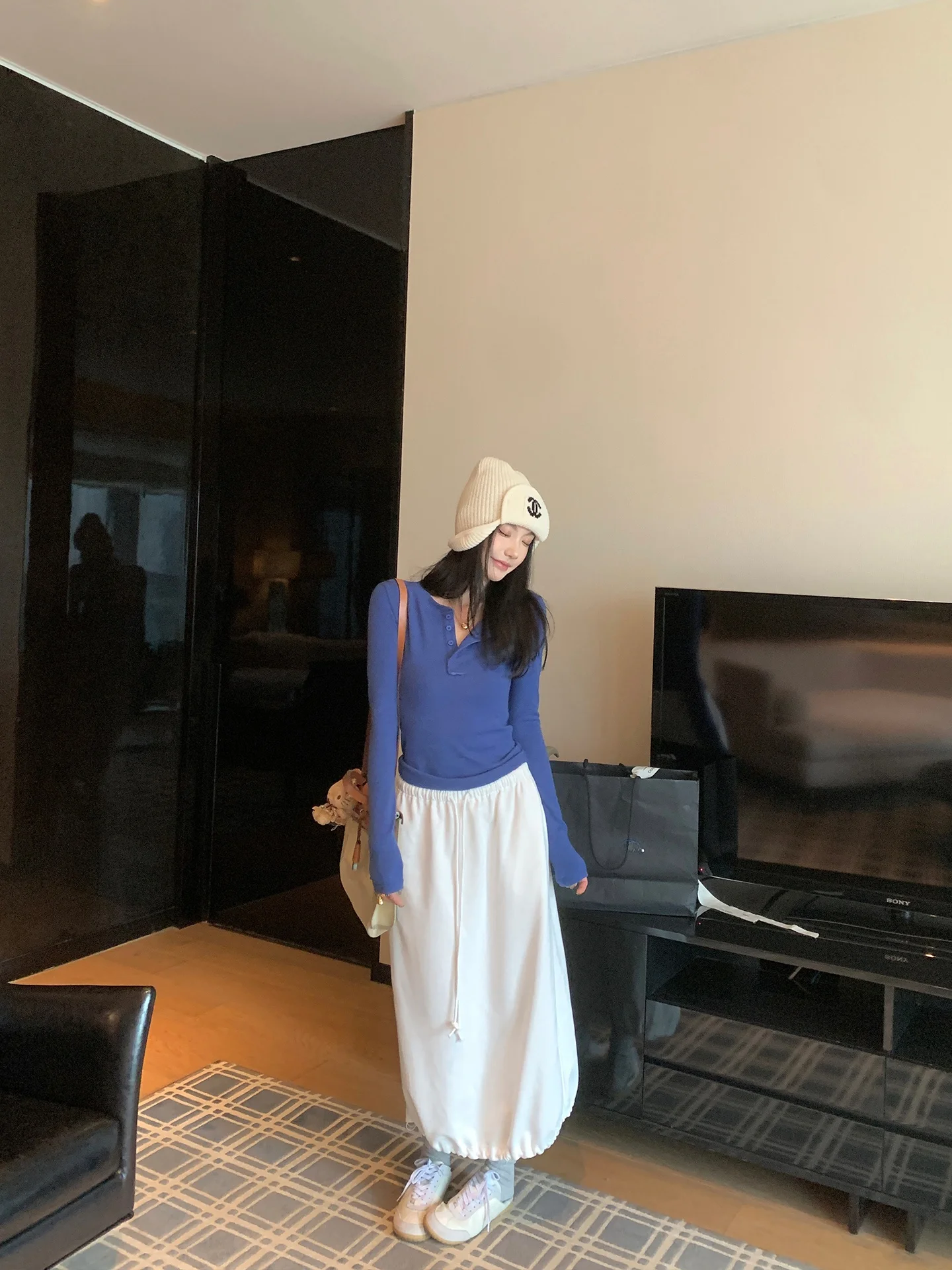 High Waist Dstring Midi Skirt Women's Cotton Elastic Waist Retro Sle Casual H-ape Skirt for Autumn New Arrival