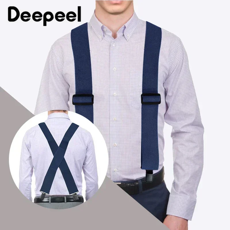 1Pc Deepeel 5*120cm Adult Men 4 Clip Suspenders Large Strong Stretch X- Back Male Jockstrap Elastic Adjustable Wide Work Braces