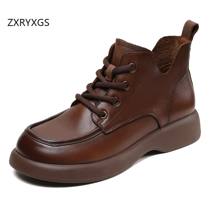 

ZXRYXGS Premium Full Real Leather Single Boots 2026 New Temperament Elegant Autumn Winter Boots Women Short Boots Trendy Shoes