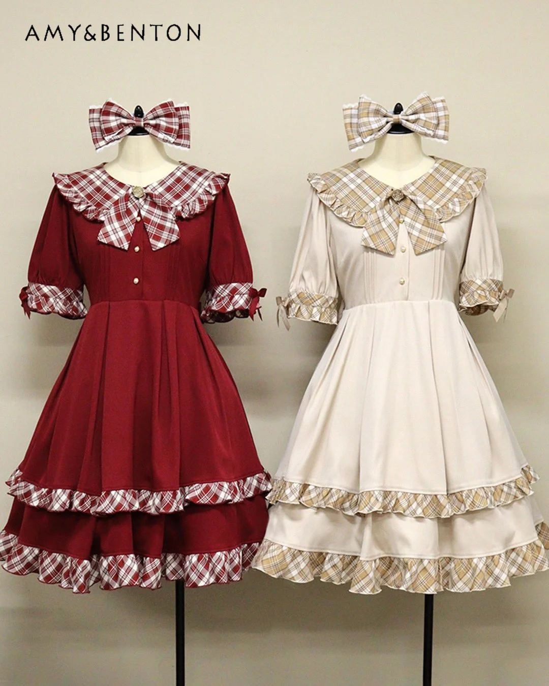

Maid Preppy Style Series Dress Japanese Sweet Cute Ruffle Edge Doll Collar Short Sleeve Dress for Women Daily Lolita Mini Dress