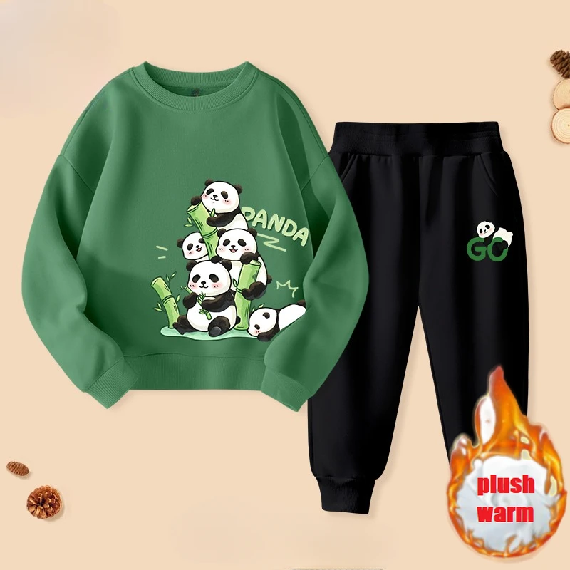 Winter Children Boy Clothes Set Kid Girls Cartoon Printed Fleece Sweatshirts Pullover Top&Pants Suit Baby Long Sleeve Tracksuit