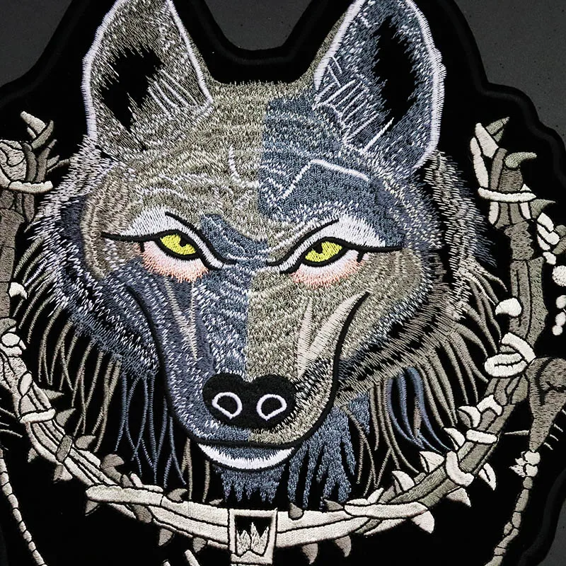 Large Horde Wolf Head Size: 32.8x24.5CM punk Patch for Clothing Iron on Embroidered Applique Fabric Badge DIY Accessories