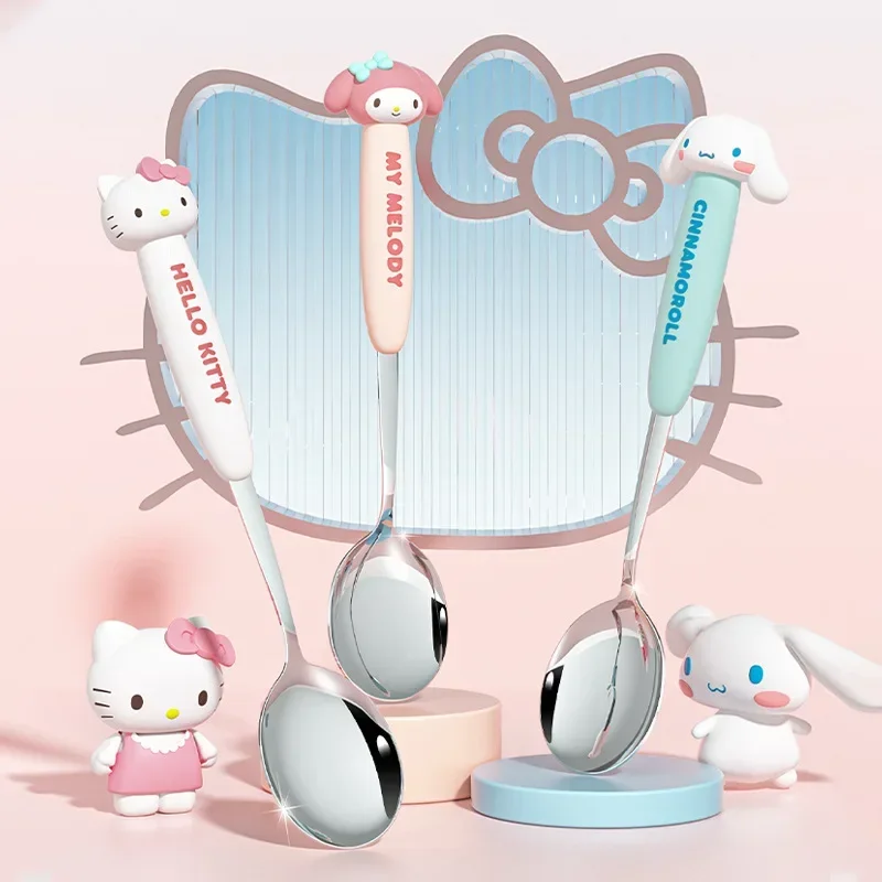 Sanrio Hello Kitty Cinnamoroll moja melodia łyżka zestaw pałeczek 304 ze stali nierdzewnej przenośne zestawy kreskówka zastawa stołowa Anime Kawaii