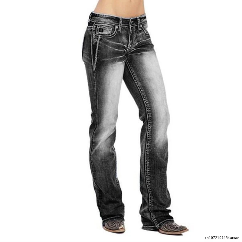 جيب خلفي موضة سراويل متوهج عادية تمتد غسلها Bootcut الجينز للنساء عالية الخصر السراويل خمر هاراجوكو الجينز السراويل