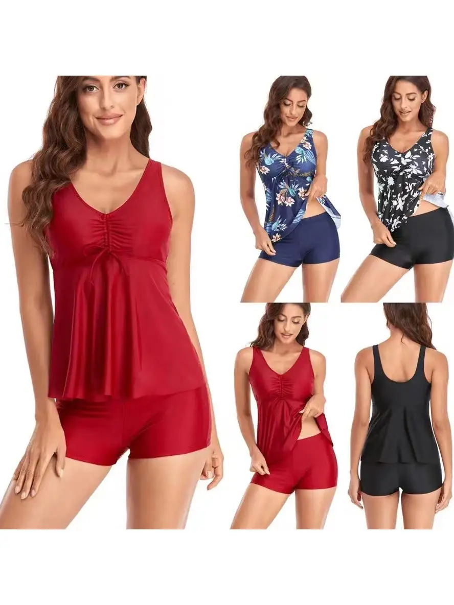 

Однотонный купальник-бикини с принтом, раздельные плавки, спортивная одежда для плавания, полиэстер, с подкладкой на груди