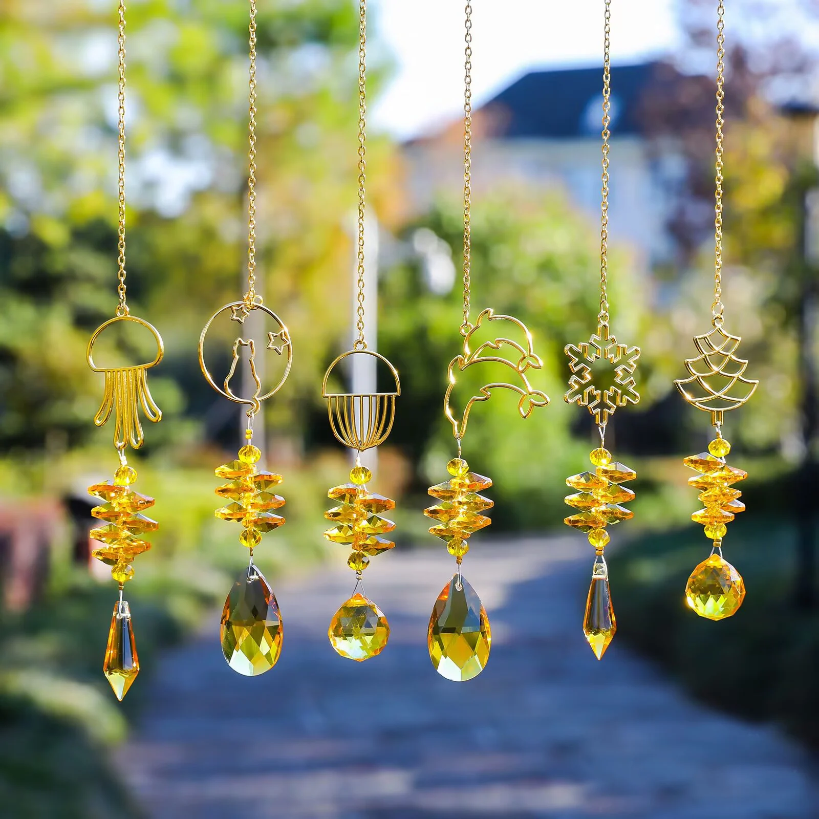 1PC Yellow Crystal Suncatchers for Window Hanging Ornaments Garden Sun Catchers with Crystals Rainbow Maker Indoor Outdoor Decor