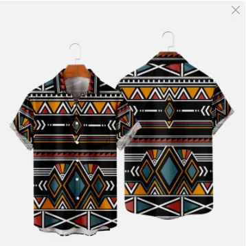 Men's Shirt - New Spring 2019 European Style 3D Printed Collar Short shirts Sleeve Retro Stripes Casual Shirt for Men