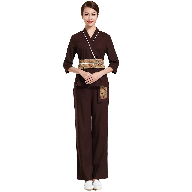 Uniforme de massagem thai para salão de beleza, uniforme elegante para salão de beleza, manga média, sólido, spa, suor, roupas de trabalho a vapor