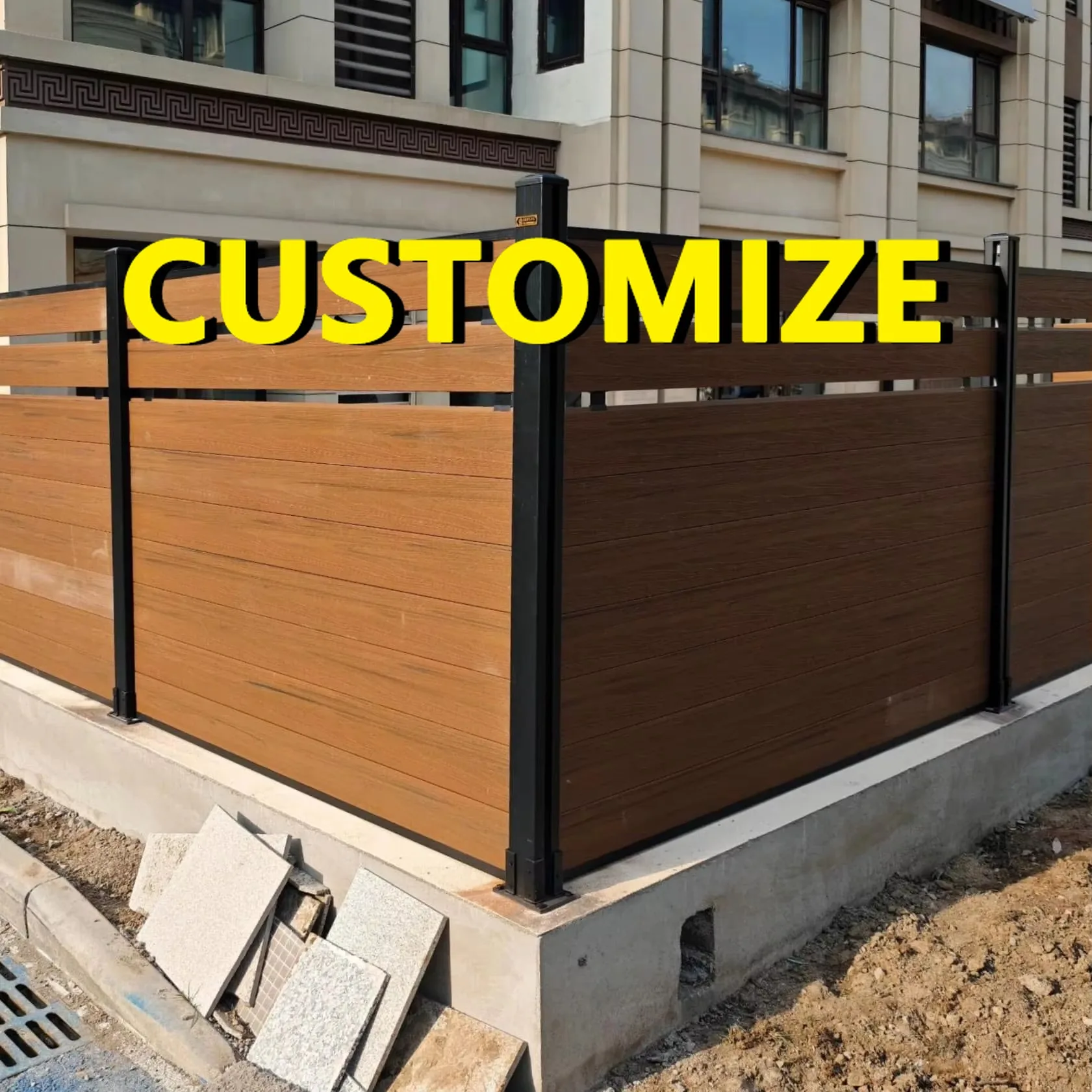 Any Size Custom 3D Pattern WPC Fence Panel Sturdy Aluminum Frame For Backyard Pool Factory Area Privacy Security Screen Customiz