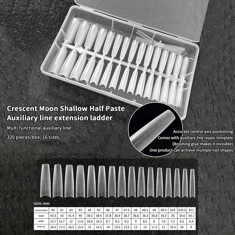 

320Pcs Almond Coffin Nail Tips With Auxiliary Lines Multifunctional Soft Gel Full Cover Fake Nail For Extension Press On Nails