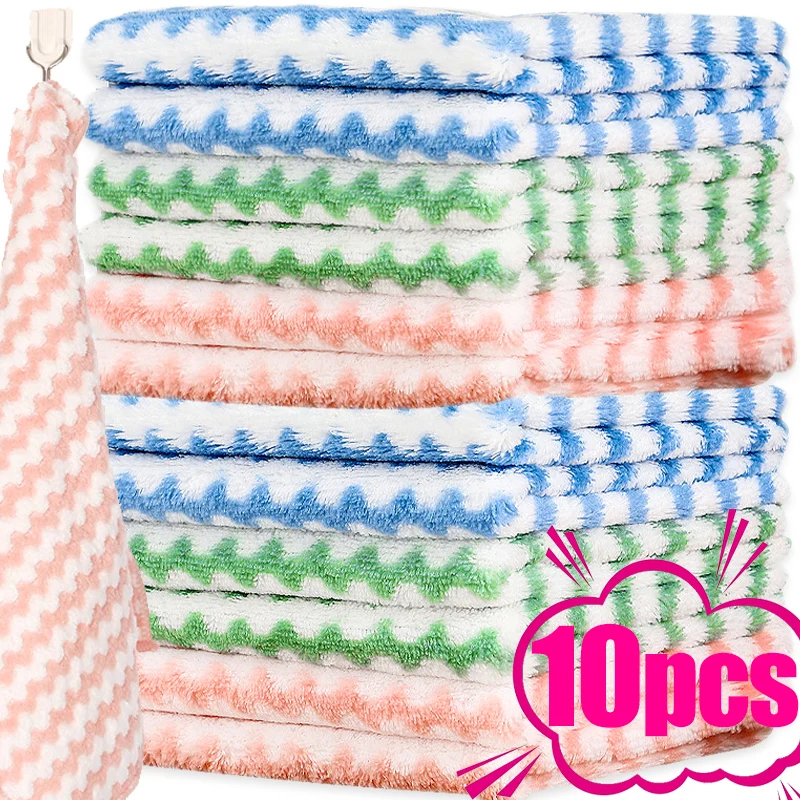 Coral Fleece Dishcloth Thickened Dish Cloth Not Stick To Oil Kitchen Household Absorbs Water Without Shedding Scouring Pad Rags