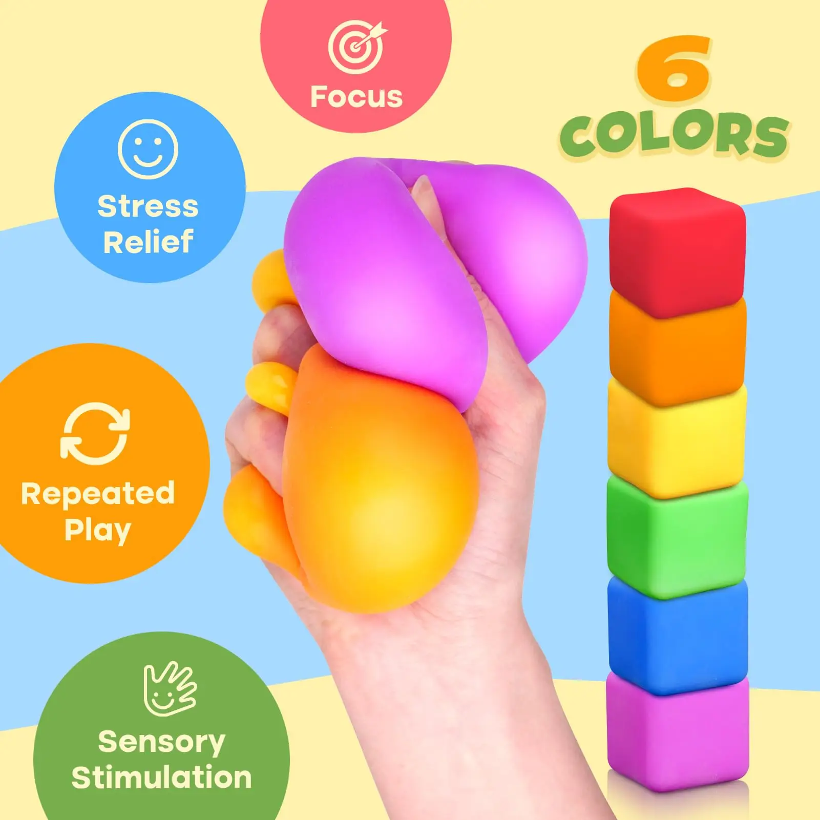 Stress Cube Fidget Toy for Kid,Squeeze Stress Ball Toy for Anxiety,Squishy Ball Sensory Toy for Kid Adult Classroom Office Party