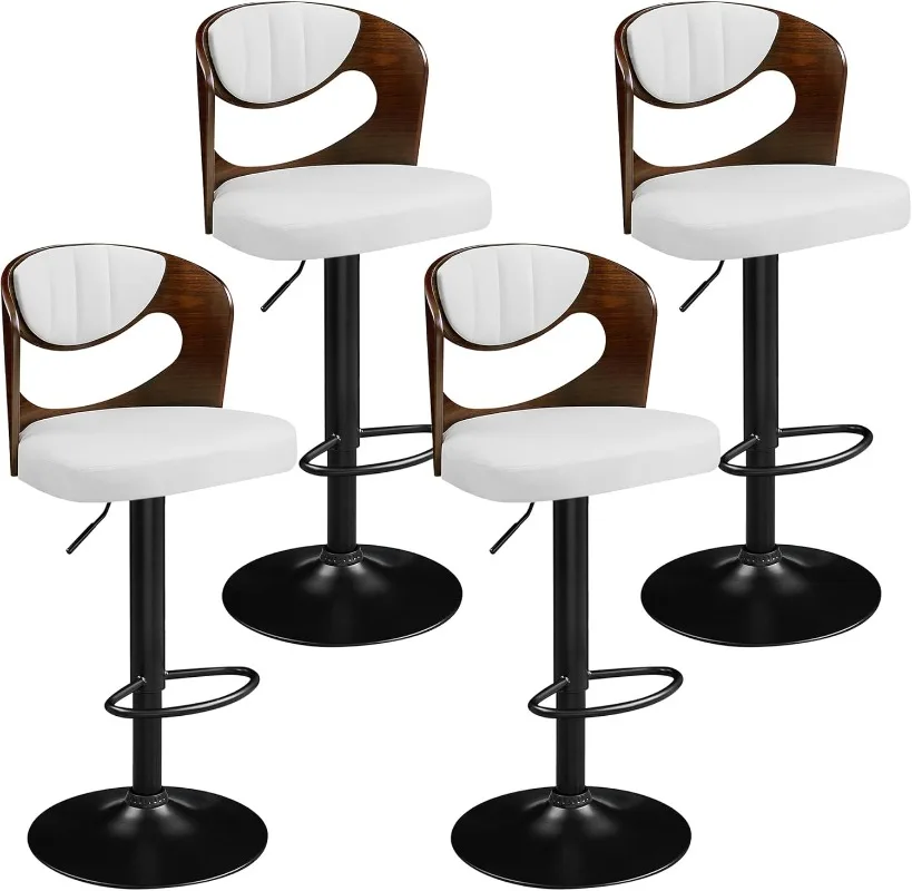 

BarStools Set of 4 Kitchen Island Stools with Bentwood Back Counter Height Bar Chairs PU Leather Cushion Seat Height 360°Swivel