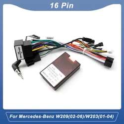 Car Audio Fascia 16pin Wiring Harness Adapter with Canbus Box for Mercedes-Benz W209(02-06)/W203(01-04) Stereo Installation