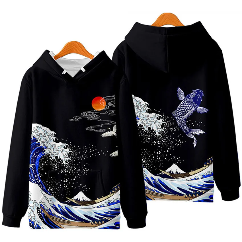 

New Arrivals Wave Crane Fashion Hip hop men Women Hoody Sweatshirts 3d Long Sleeve Hoodies