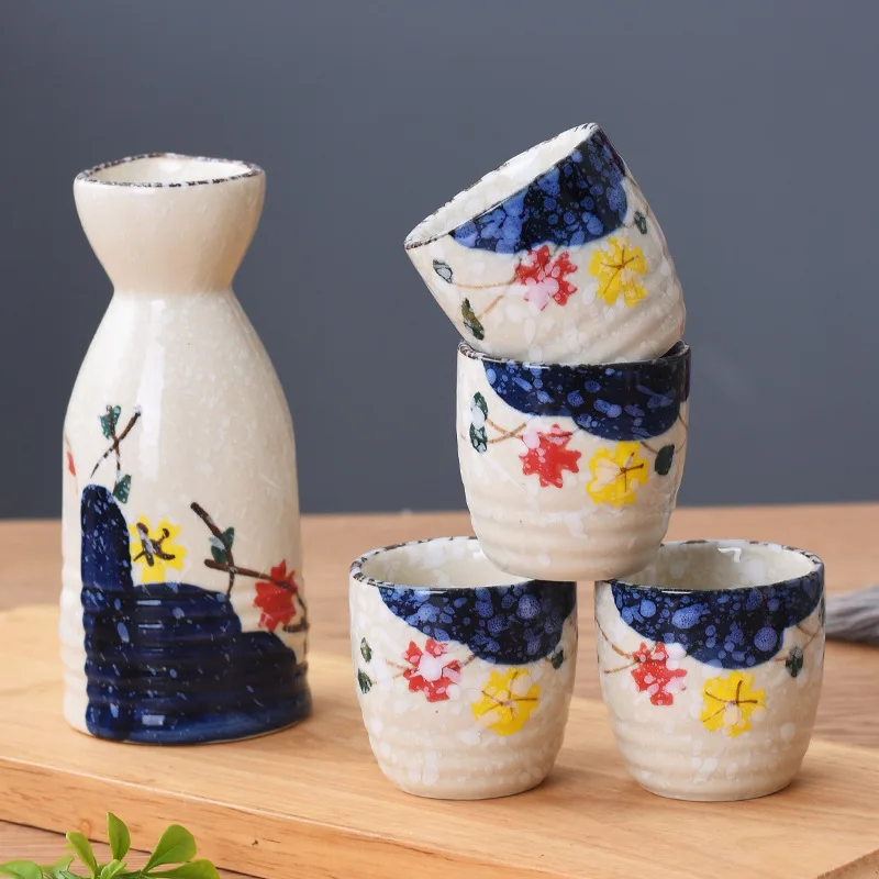 Japanese Underglaze Color Ceramic Sake Set Hand Painted Sake Bottle Warm Wine Cup For Sushi Bar Home