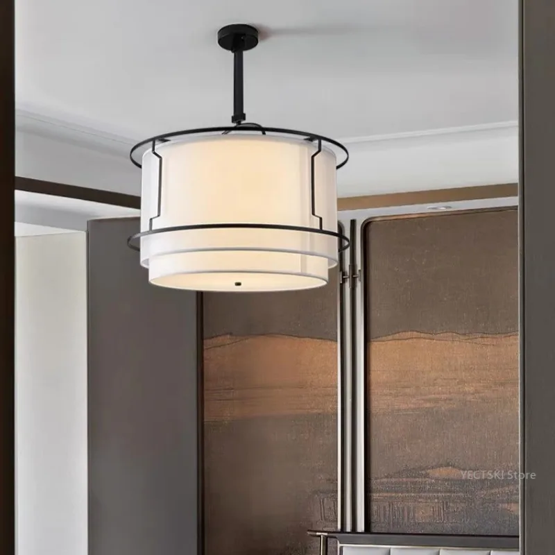 New Chinese style pendant light with simple fabric design, designed for hotel dining rooms, bedrooms, and lighting projects