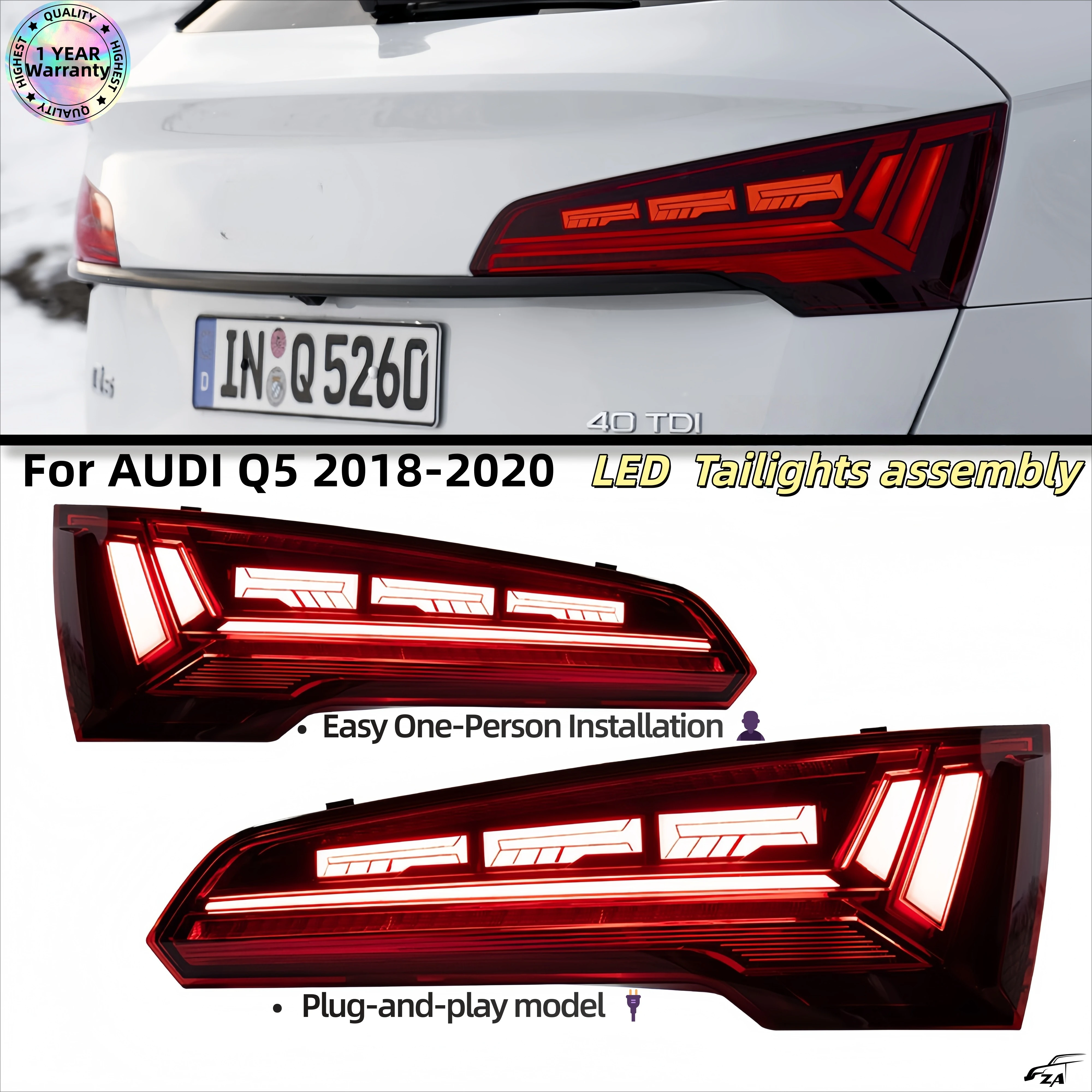 Three-layer Light-emitting LED Rear Lights Applicable To For AUDI Q5 2018-2020 Modify The Tail Light Assembly High Brightness
