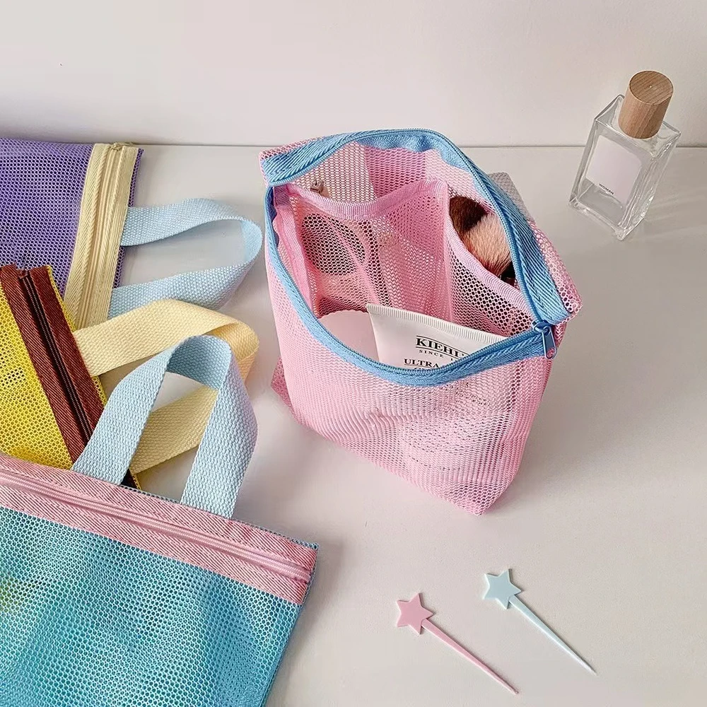 Organizador de Maquiagem Cor Macaron, Bolsa de Viagem Respirável para Mulheres, Grande Capacidade, Bolsa de Higiene Pessoal, Bolsa de Praia e Natação 