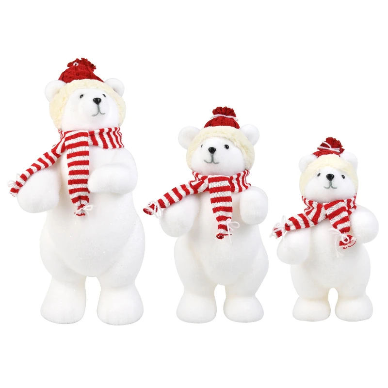

Christmas white flocked bear ornaments decorative supplies large, medium and small red window exhibition hall layout