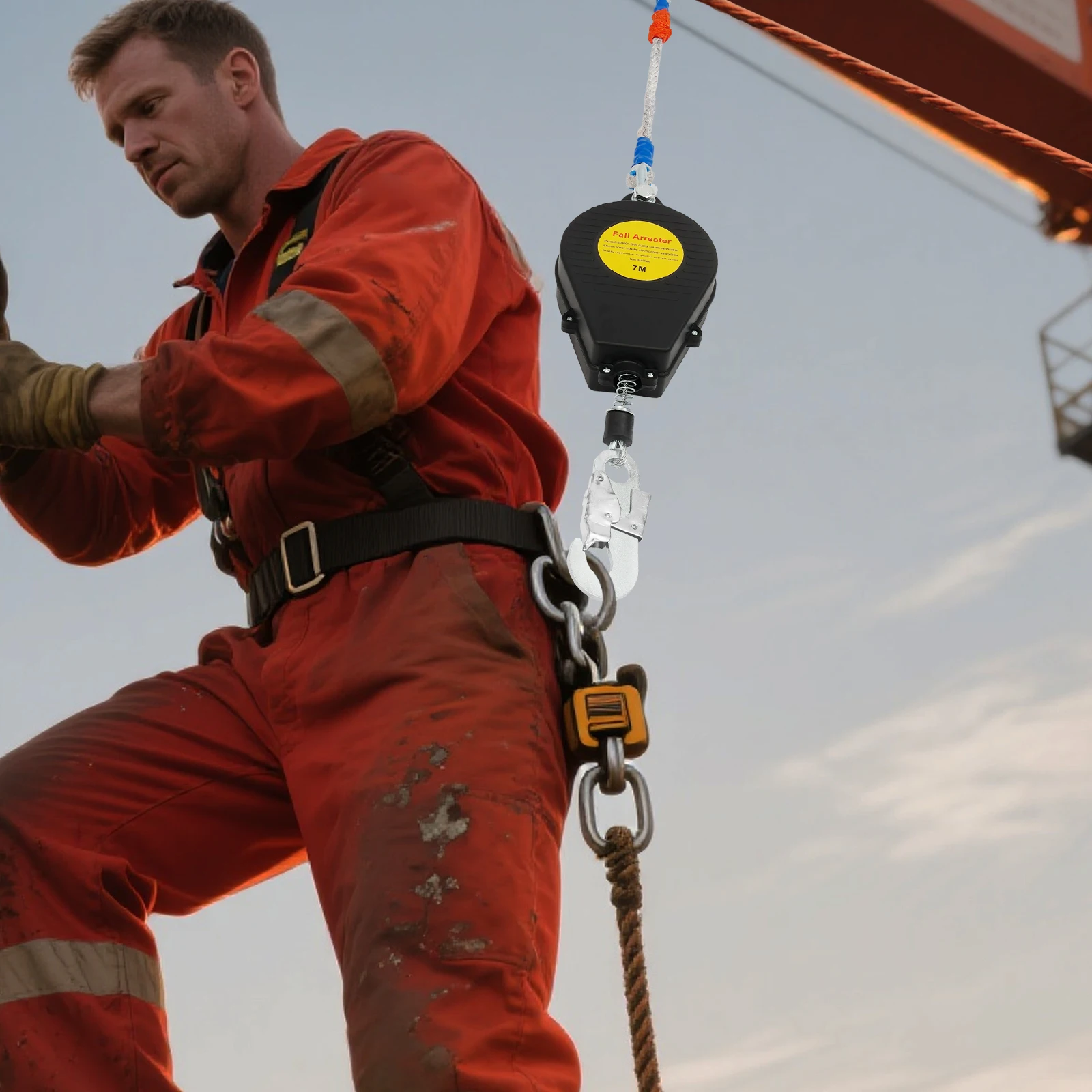 (7m/22.97ft, Black) Self-Retractable Fall Arrester, Fall Arrest Protector, Fall Arrester Fall Protection Device for Aerial Work