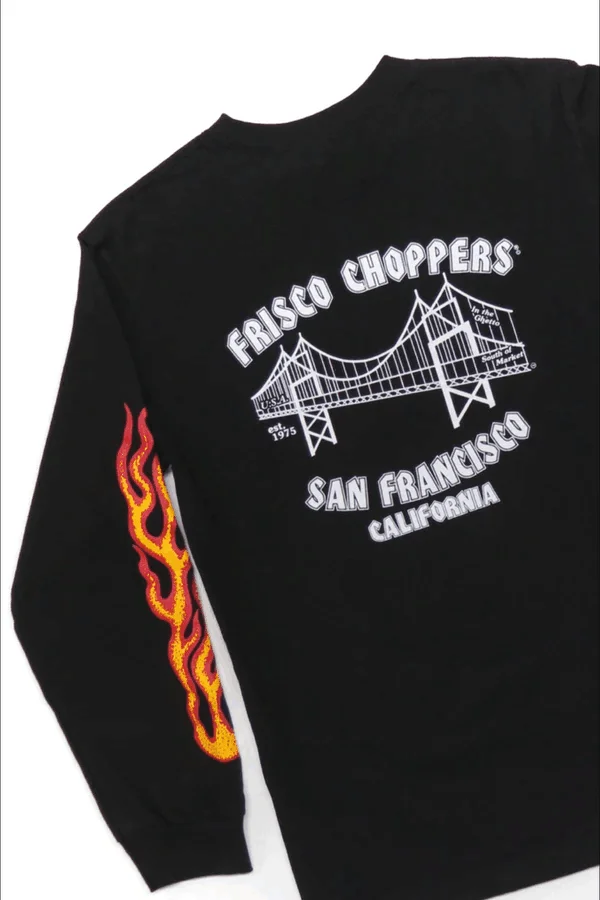 Frisco Choppers Flame Fire Skull Black T-shirts for men Vintage Skeleton Motorcycle camisetas y2k clothes graphic Women Shirts