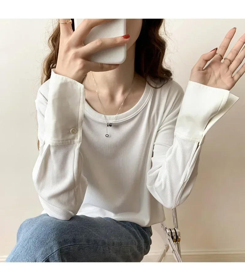 

Autumn New Long Sleeve T-Shirt Women Basic Tee Shirt Oversized Button Sweatshirts Korean Women Casual O-neck Women Tshirt
