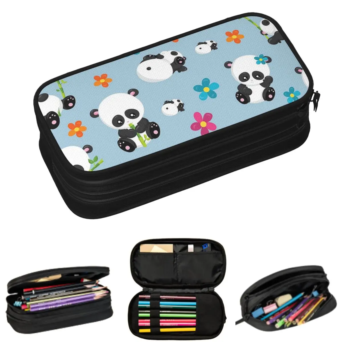 

Adorable Panda Surrounds Flowers Pattern Pencil Cases for Student Gifts Pen Box Pencil Bag Large Storage Pencil Pouch