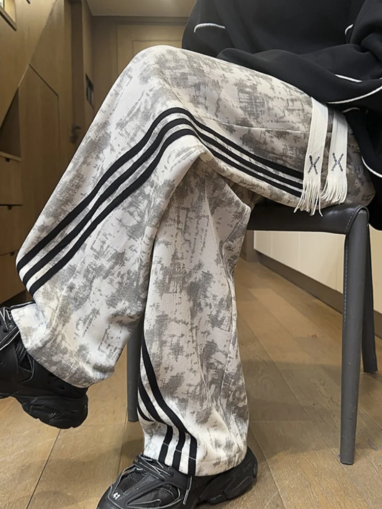 

Модные свободные прямые повседневные брюки с эффектом тай-дай для мужчин, весна-осень, новая модная коллекция, удобный свободный крой, молодежный стиль