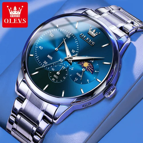 OLEVS 2936 reloj para hombre, reloj de cuarzo Original informal Simple para hombre, resistente al agua, luminoso, de acero inoxidable, fase lunar, regalos para hombre