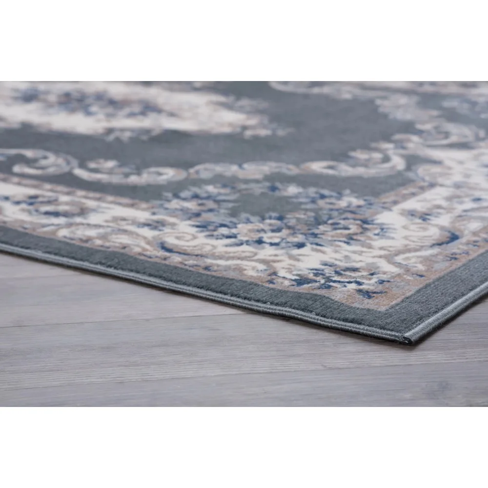 Hampton Traditional 5' x 7' Gray and Cream Polypropylene Indoor Area Rug