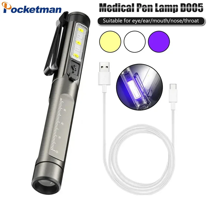 

Mini Flashlight USB Pen Light First Aid Inspection Light UV Flashlight Medical Penlight UV Light Yellow/White Light Torch