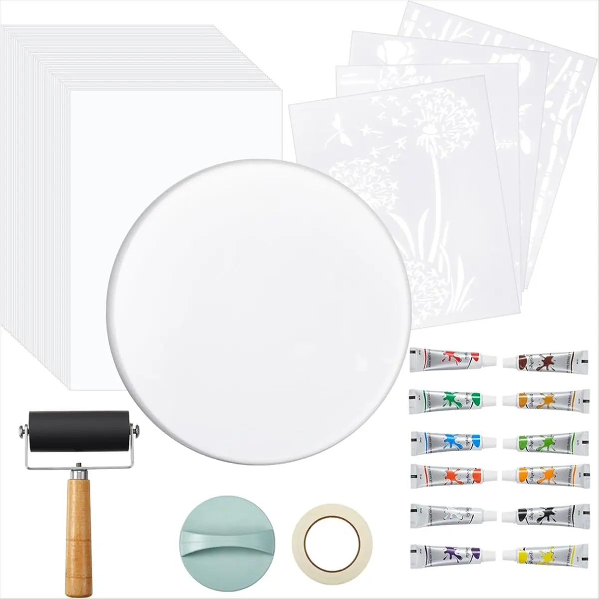 【2026 TOP Global】▼△◑7 Inch Gel Printing Plate Kit,Complete Monoprinting Set with Brayer, Acrylic Paint, for Mixed Media Art Maki