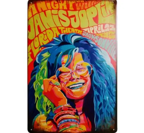 1 pcs,Janis Joplin Vintage Metal Sign 60s Rock & Roll Florida Theatre Colorful 12 x 8