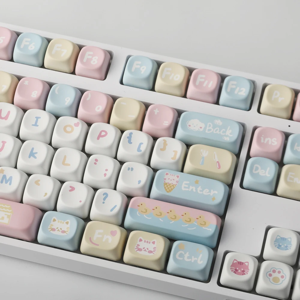 Round Macaron Keycap MOA Profile Keycaps PBT Dye Sublimation Cat Candy Color Key Caps For MX Switch Keyboard 2.25U 2.75U Space