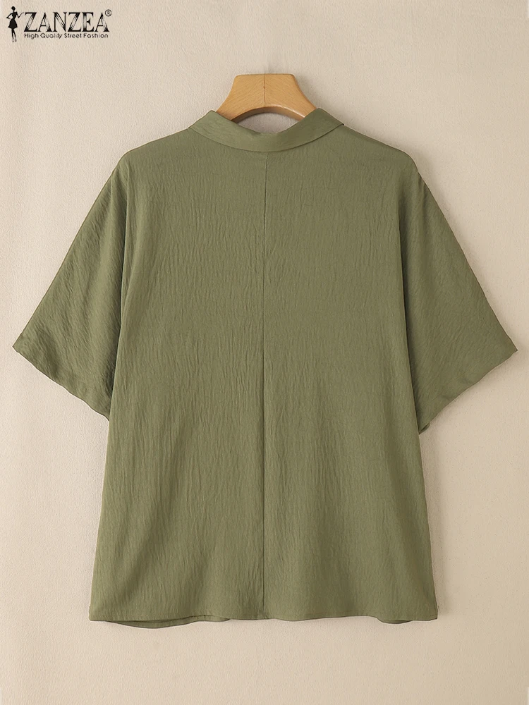2025 Camicie estive da donna ZANZEA Solid Work OL Camicette Casual Tunica a maniche corte Top con risvolto Collo Blusas Bottoni Chemise Oversize